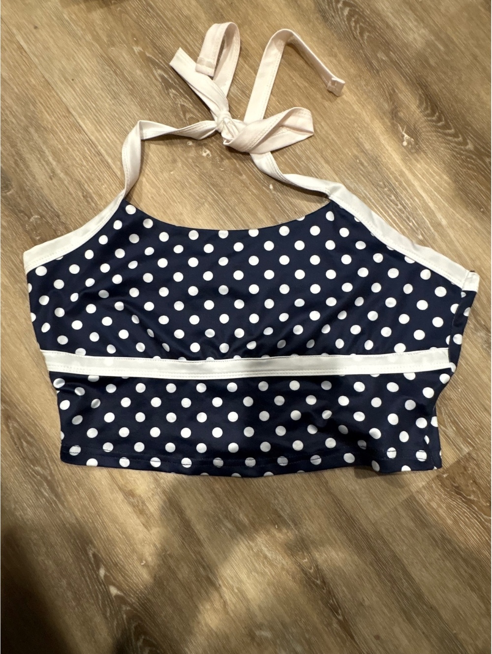 Navy polka dot halter crop top
